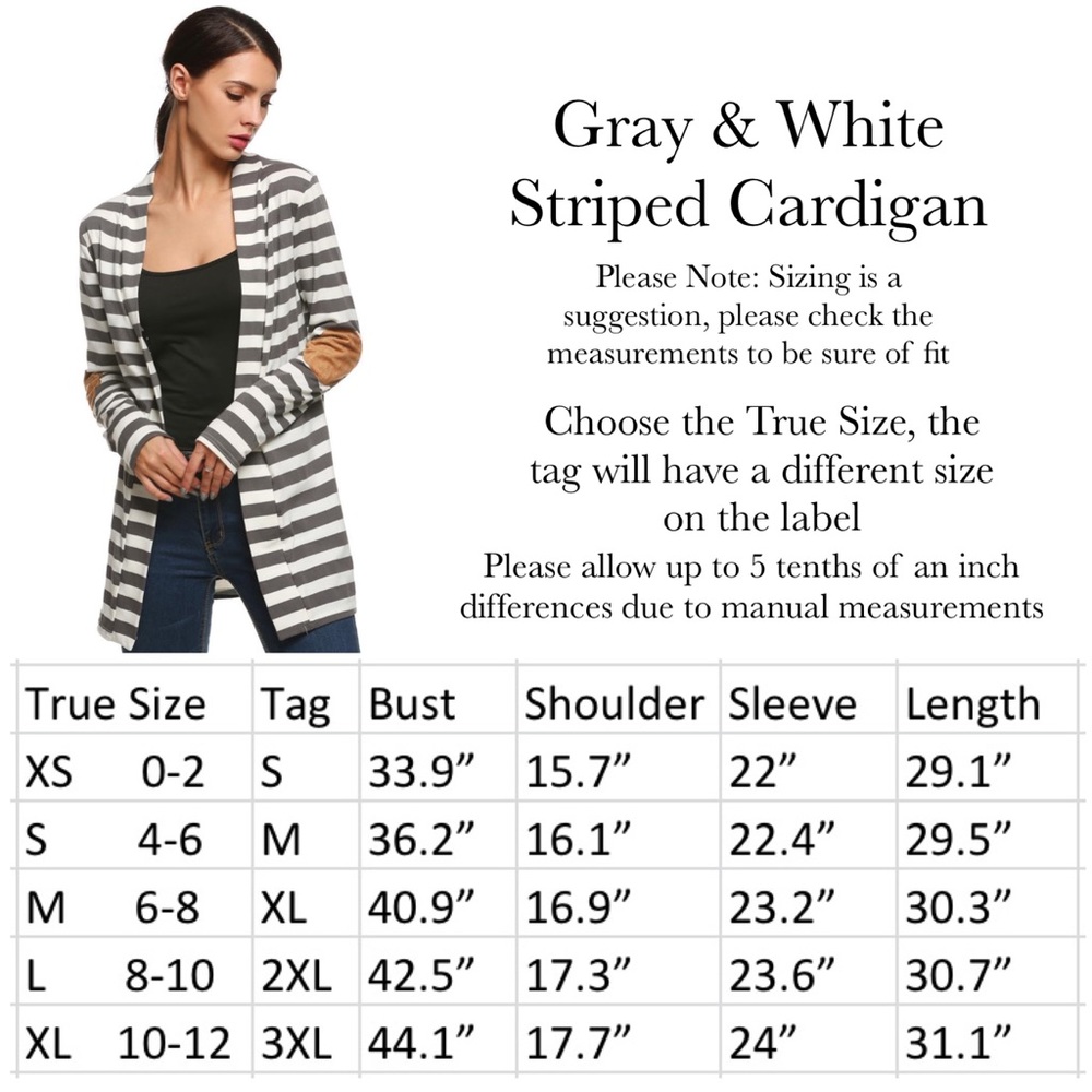 Gray & White Striped Cardigan with Elbow Patches - Picture 15 of 15